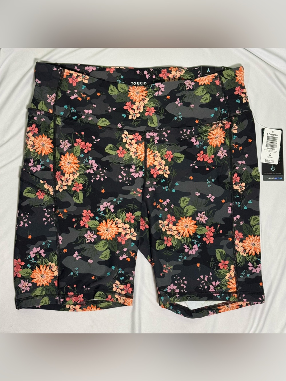 Torrid Black Floral Camo High Rise Biker Shorts, 9”Inseam, Size 2 (2X)
